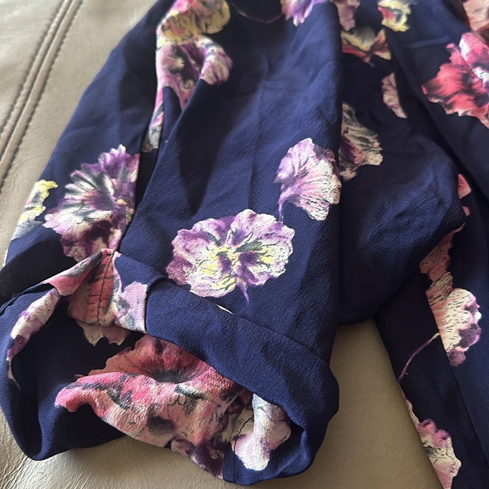 Rebecca Taylor Navy Silk Floral Ruffle Dress๐๐๐ - Picture 6 of 9